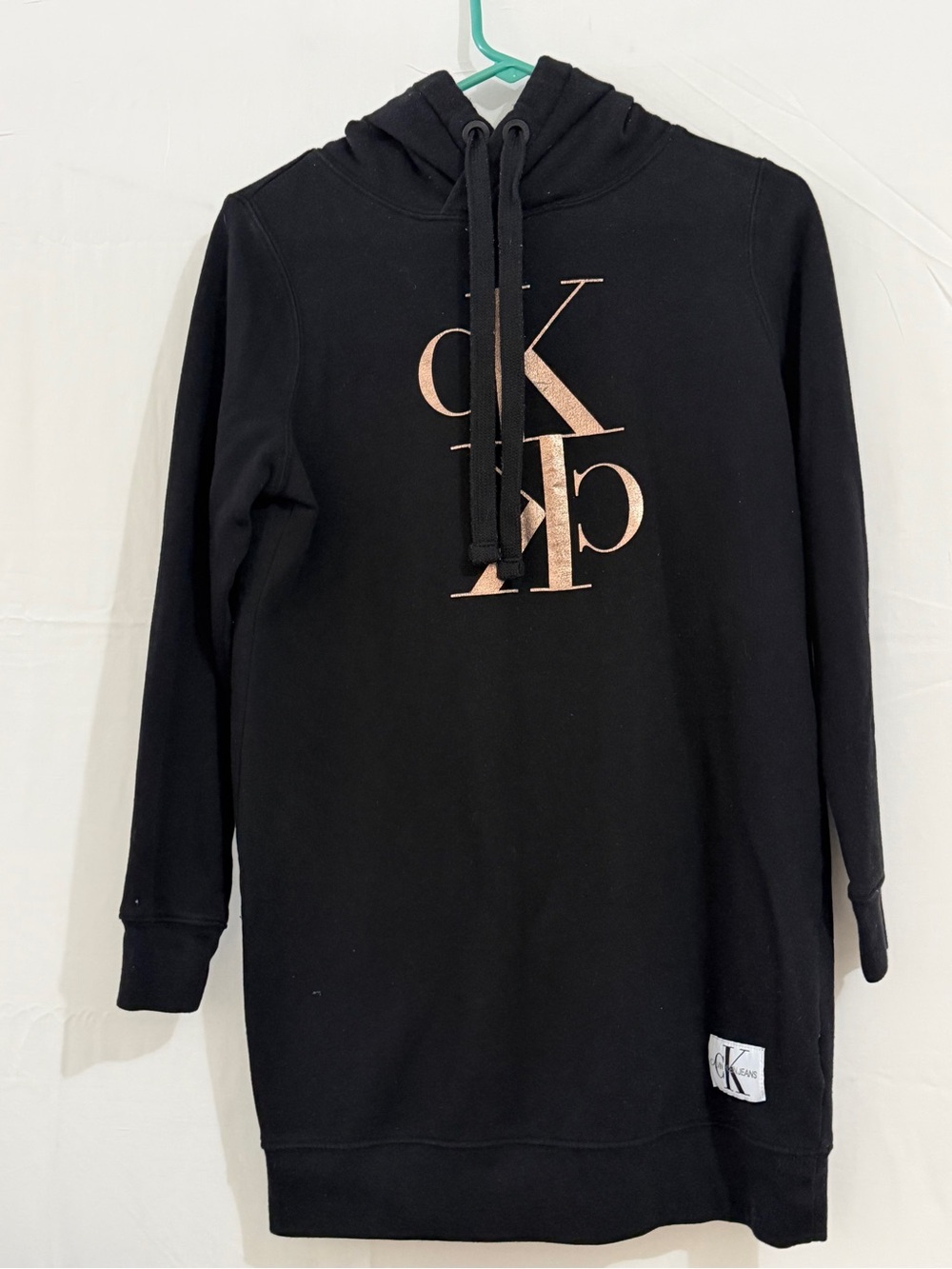 Calvin Klein Black Hoodie Dress with Rose Gold Logo